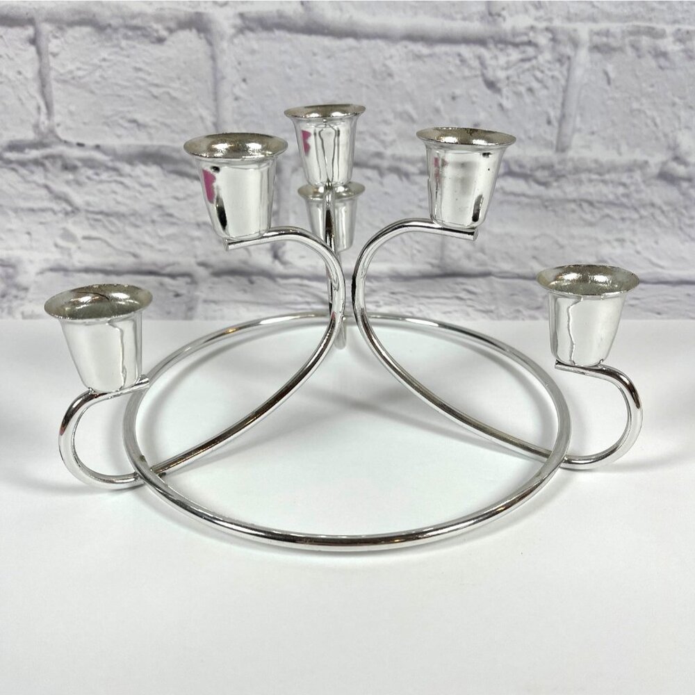 MCM Taper Candle Holder Metal Silver Tone 6 Arm Candelabra Danish Holiday VTG